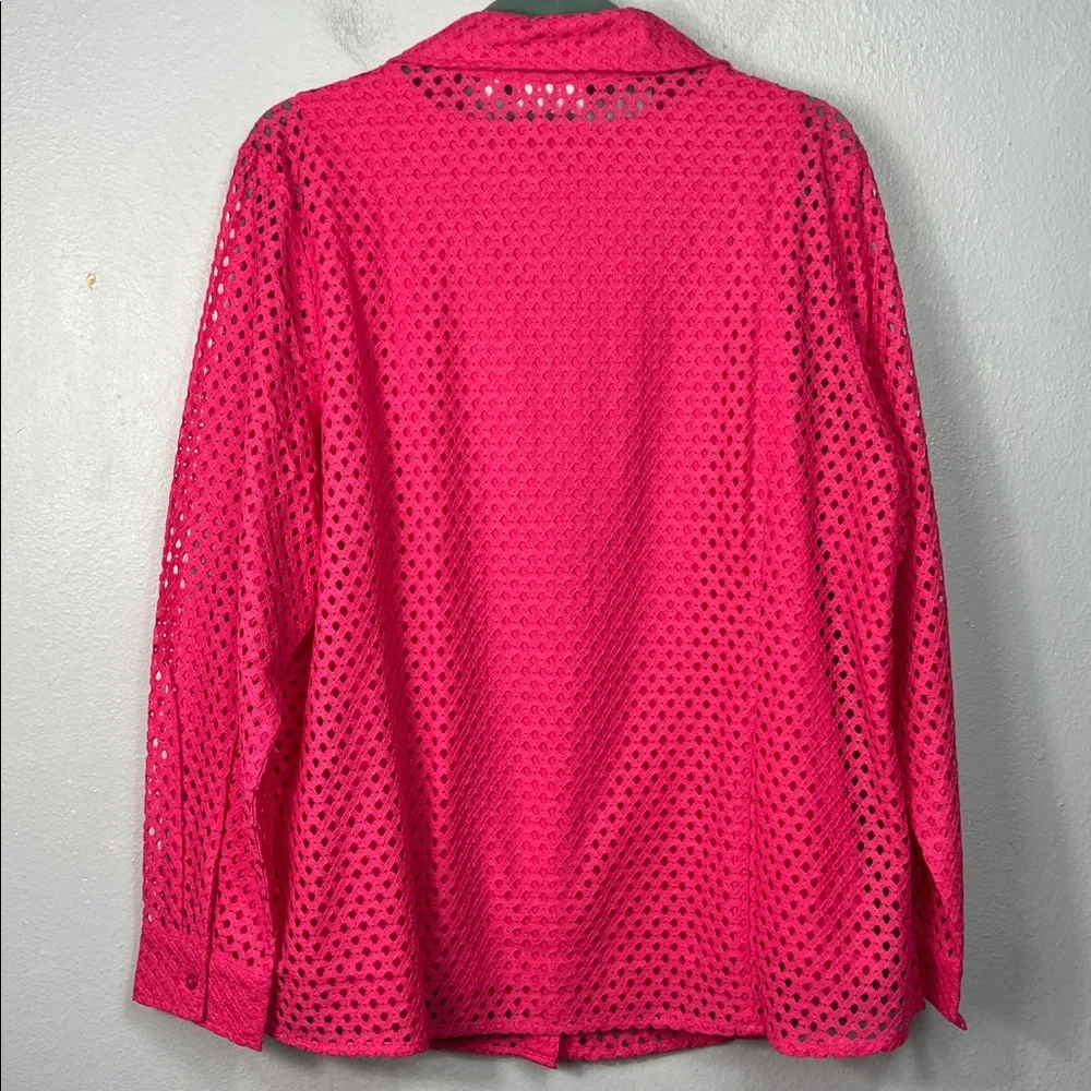 Denim & Co Pink Open Weave Long Sleeve Blouse & Tank To Set 1X